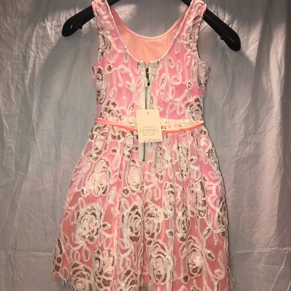 Girls Hannah Banana Lace Tulle Coral Gold Dress 8 - Picture 3 of 5